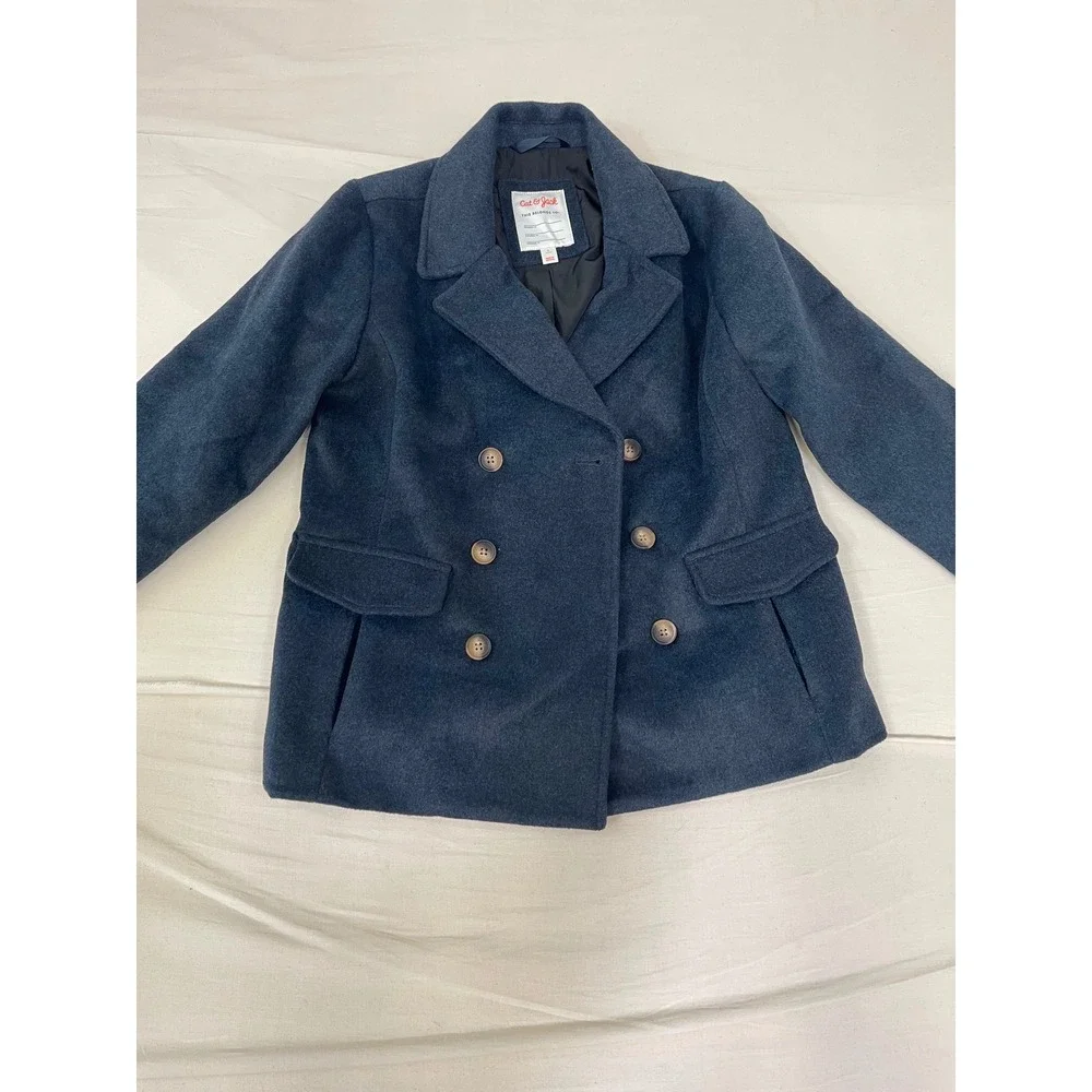 Cat & Jack Kids Navy Blue Double Breasted Peacoat Jacket Size Large L 12-14
